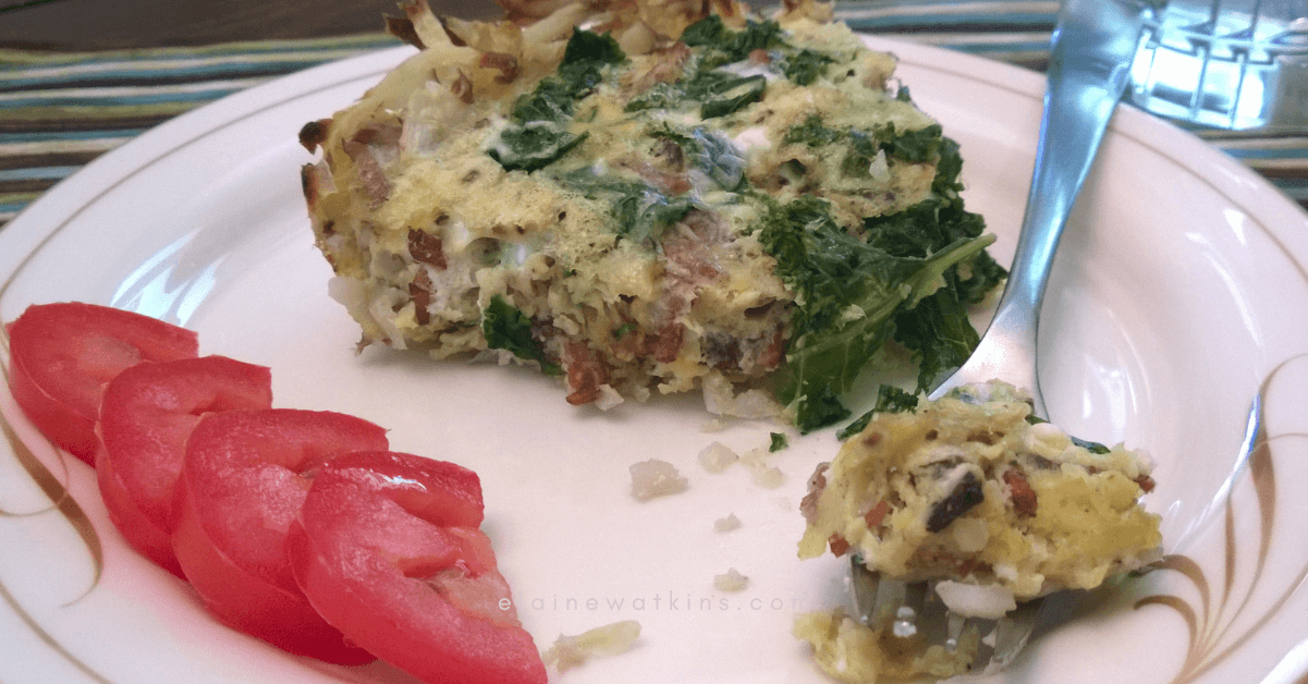 Bacon Kale Quiche with Hash Brown Crust FI