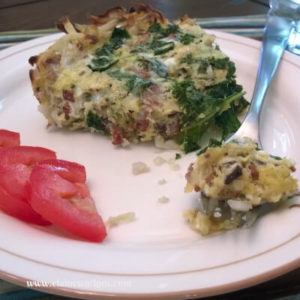 Just chop, mix, pour, and bake this healthy gluten free, dairy free Bacon and Kale Quiche with Hash Brown Crust.