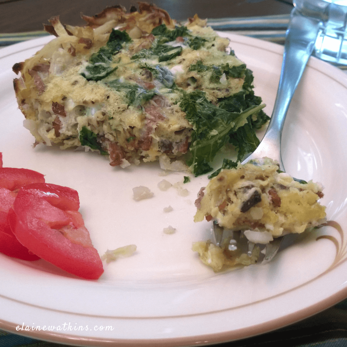 Bacon and Kale Quiche with Hash Brown Crust (gluten free, dairy free)