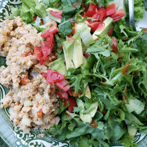 No Tuna Chickpea Salad - Part of a green salad