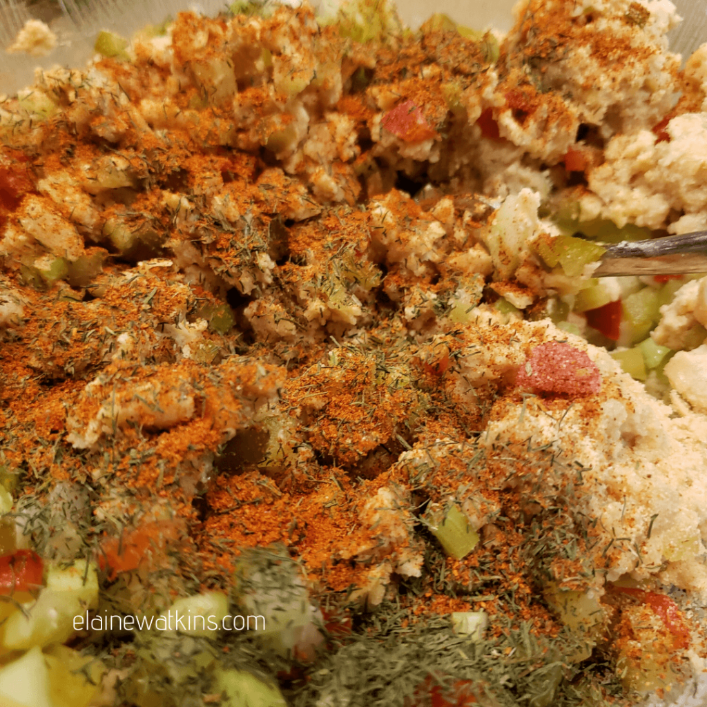 No Tuna Chickpea Salad - Adding seasonings